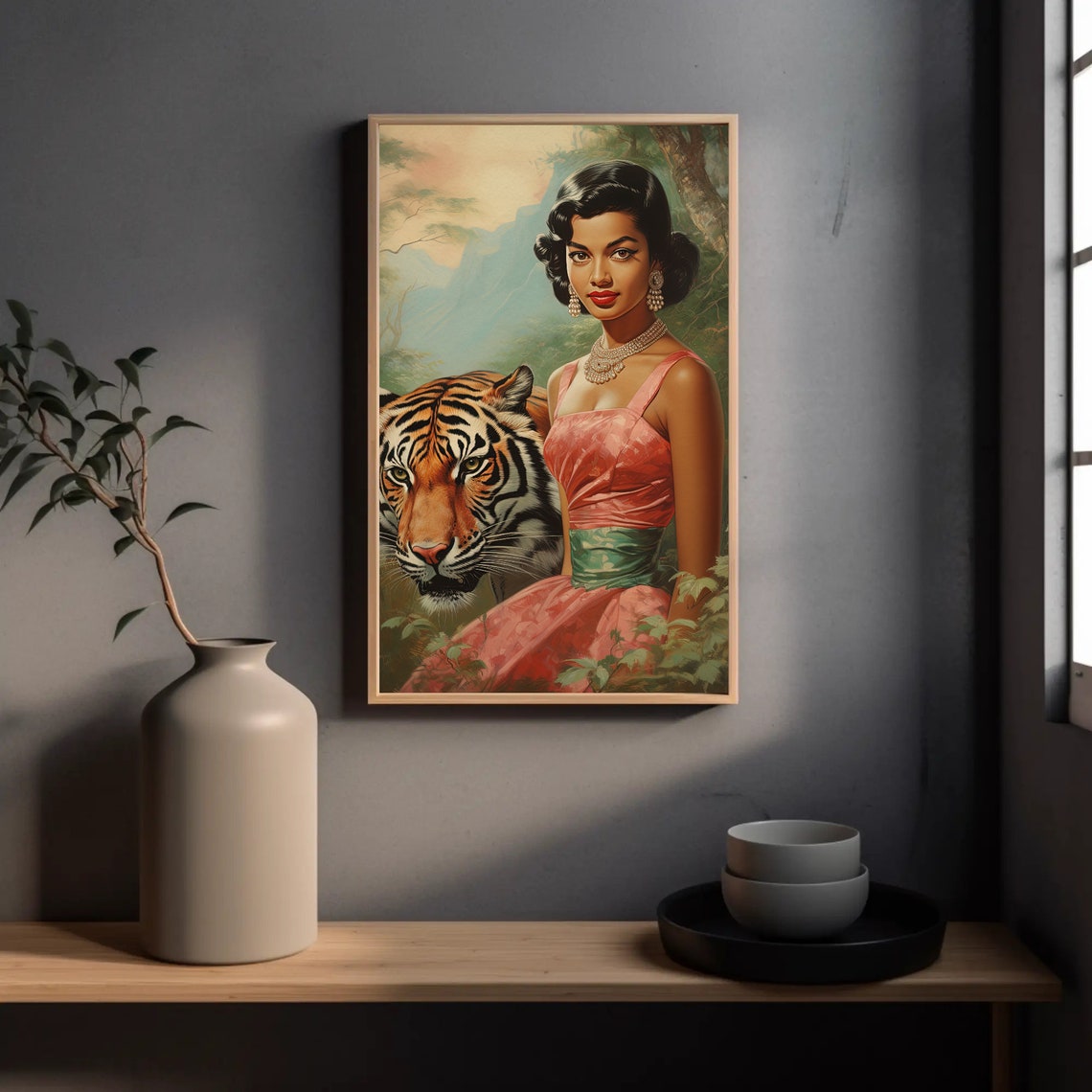Indian Woman With Tiger Vintage Style Art Indian Baddie Art Brown Girl Art Desi Art South Asian Art I Indian Art Antarmada Art - Image 4