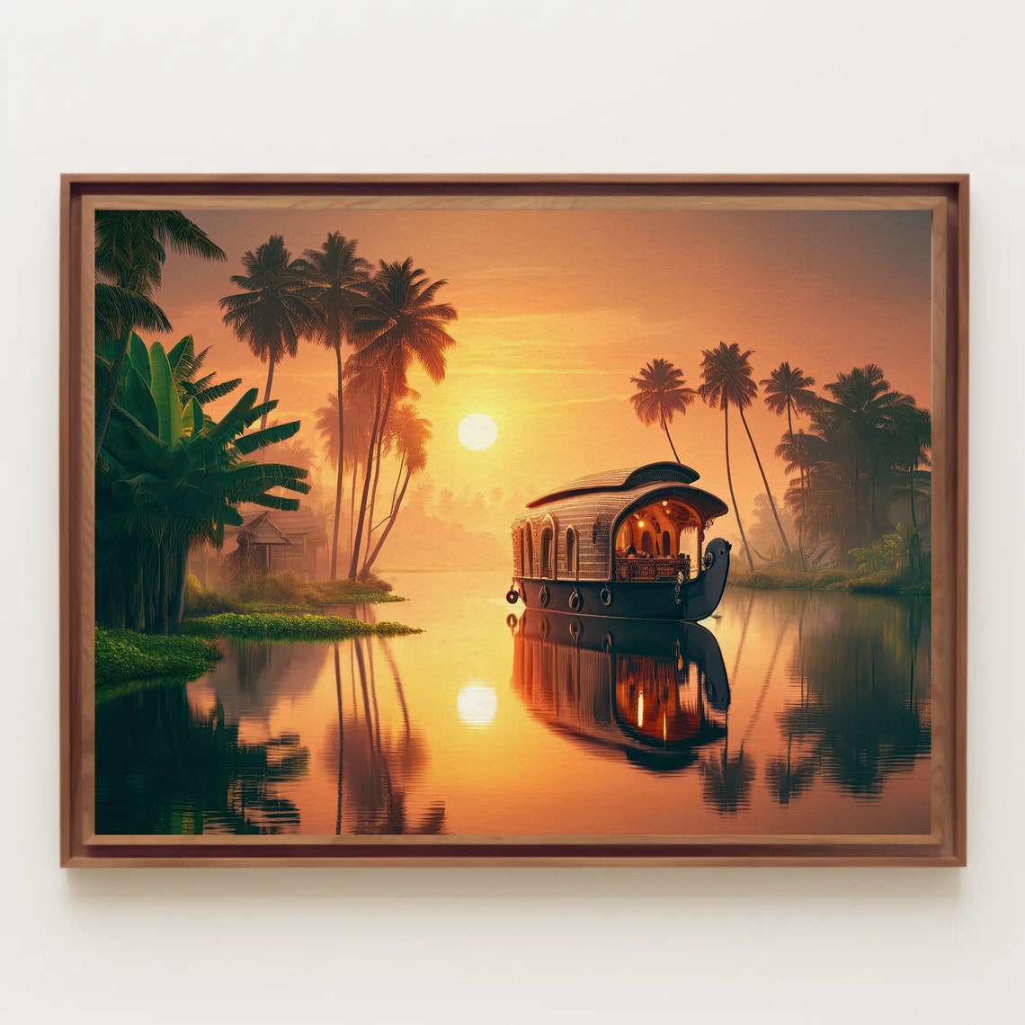 Kerala Backwaters Painting Framed Print Indian Oil Painting Nature And Indian Cultural Decor Ready To Hang Living Room Bedroom