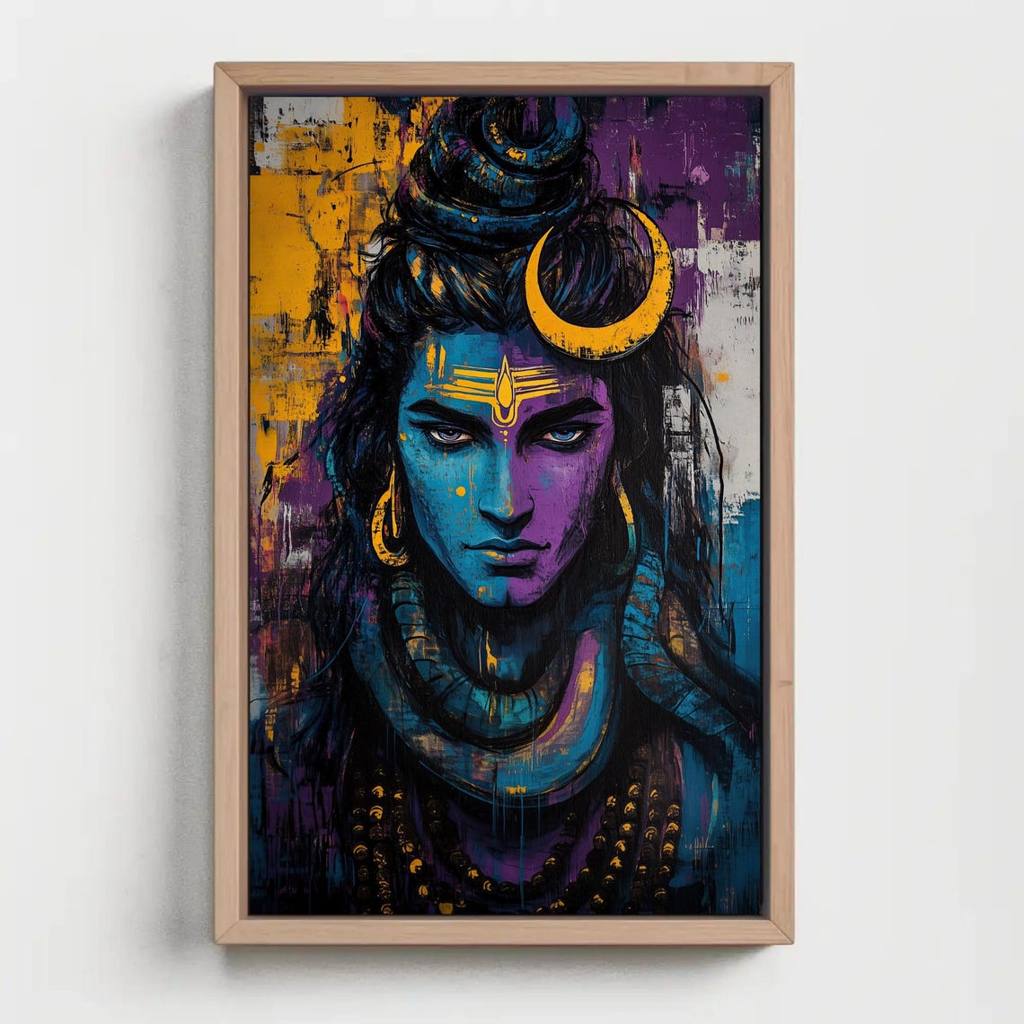 Lord Shiva Modern Portrait with Crescent Moon Blue Art Poster - Image 5