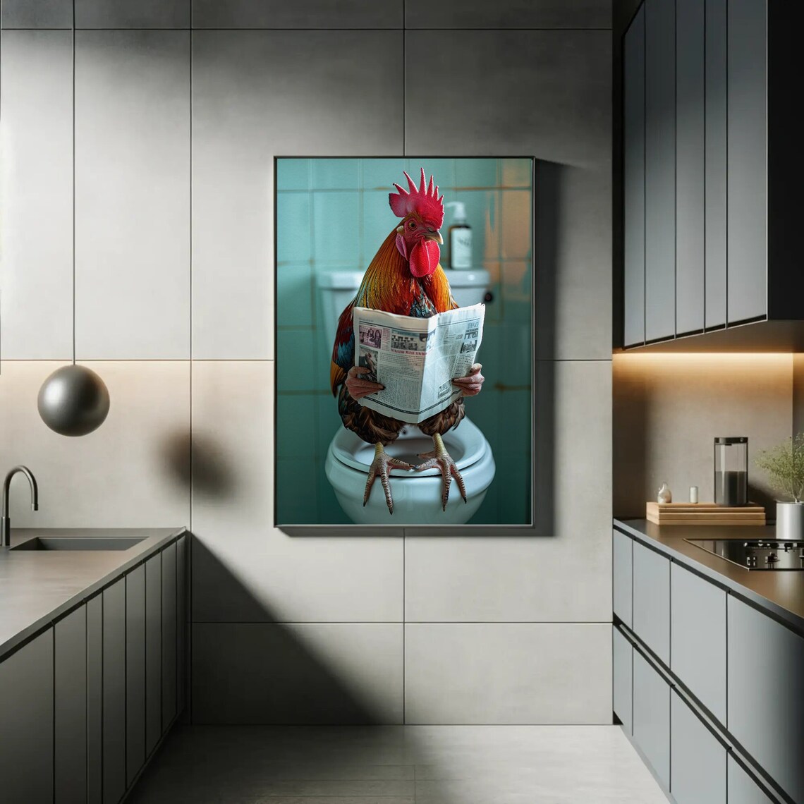 Rooster Bathroom Humor Art Print, Funny Restroom Decor - Image 5
