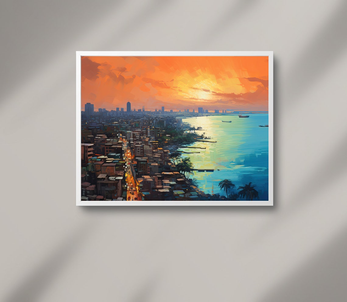 Mumbai Coastal Skyline Glowing at Sunset Impressionist Poster - Image 2