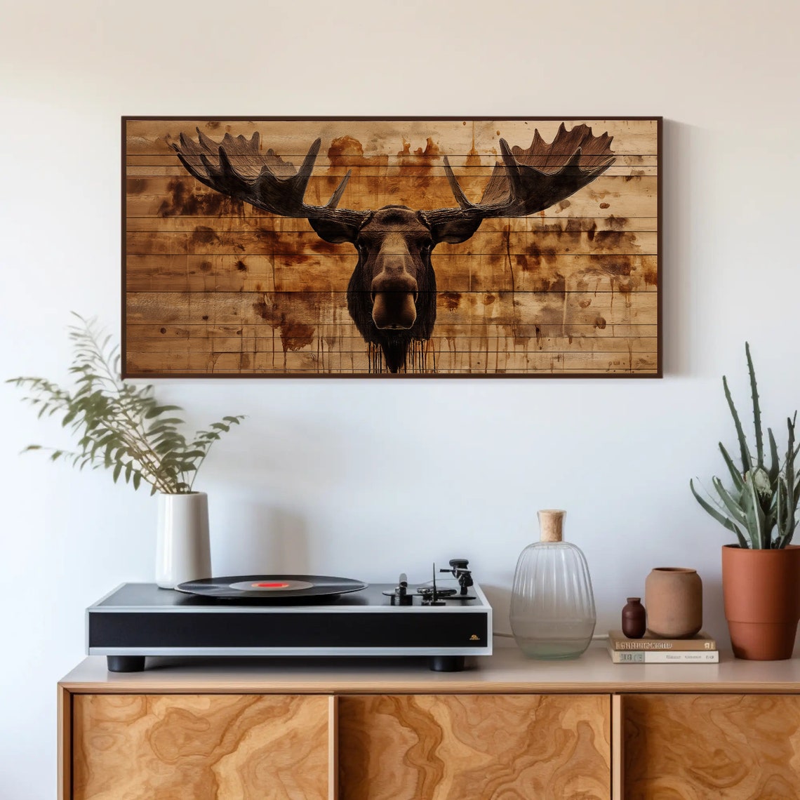 Moose Head On Rustic Wood Plank Lodge Cabin Decor Wall Poster - Image 4