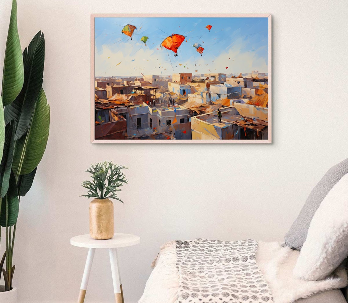 Colorful Kites Over Old City Rooftops India Kite Festival Art Poster - Image 3
