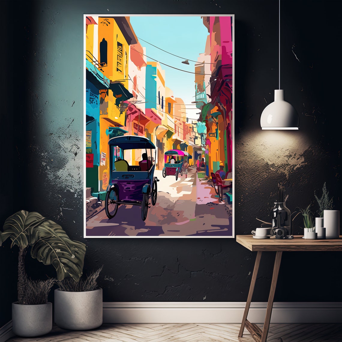 Old Delhi Street Cycle Rickshaws Vibrant India Travel Art Poster - Image 5