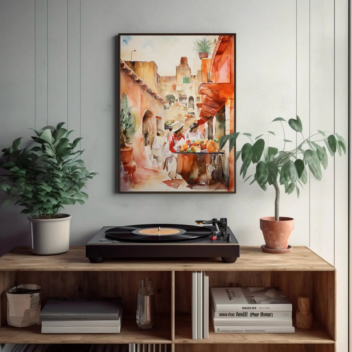Mexican Town Street Watercolor Art Print, Mexico - Image 2