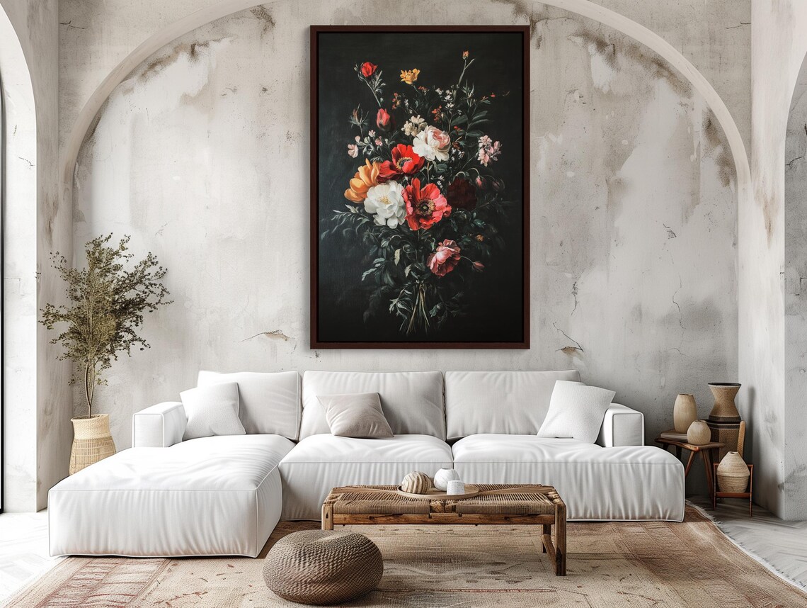 Moody Vintage Floral Bouquet On Black Old Master Style Poster - Image 2