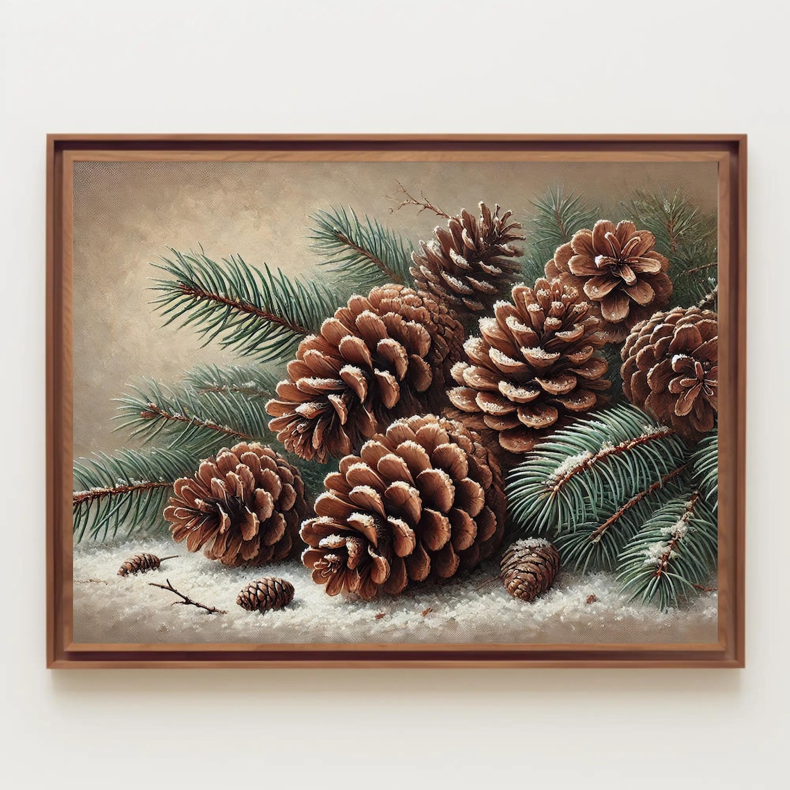 Vintage Pinecone And Fir Branches In Snow Still Life Art Poster