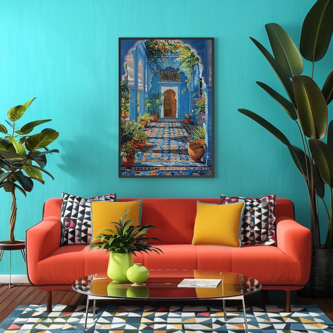 Blue Indian Palace Aangan, India Entryway Art Print - Image 4