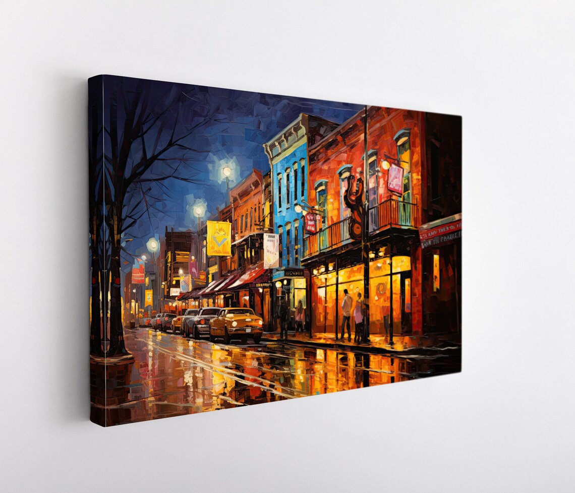 Rainy Honky Tonk Row Night Street Neon Lights City Art Poster - Image 5