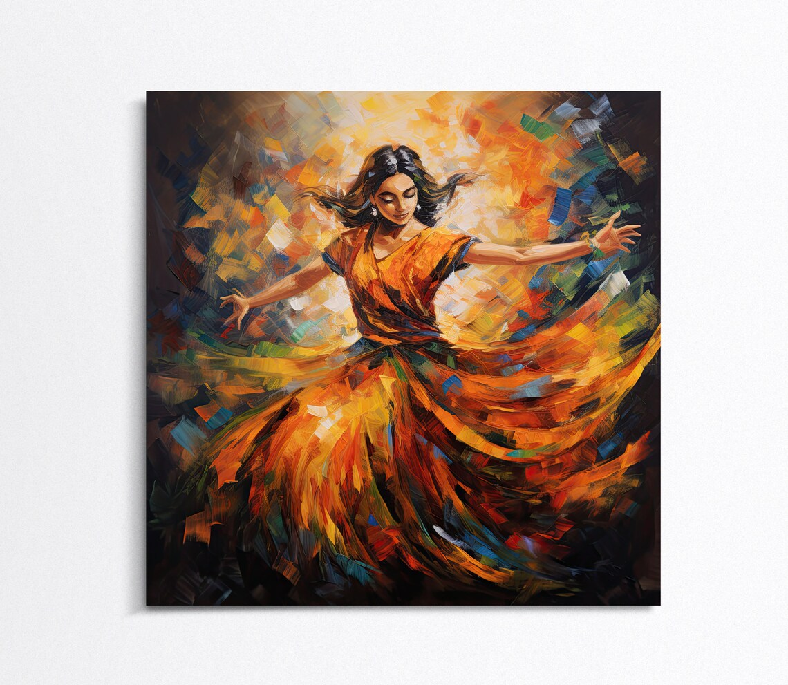 Indian Dancer in Flowing Orange Dress Fiery Abstract Art Poster - Image 4