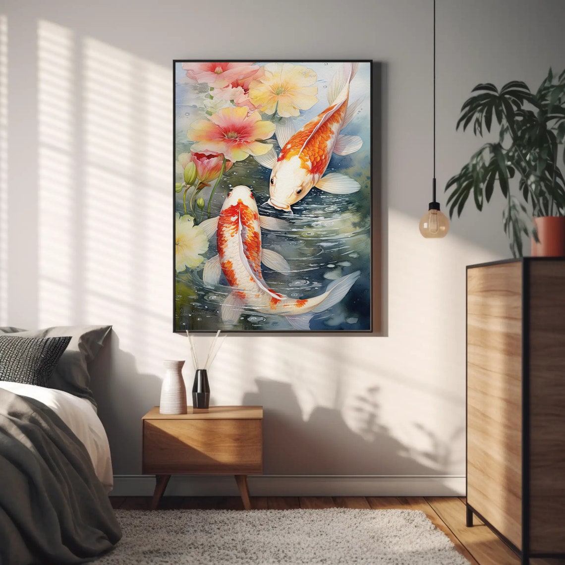 Koi Fish Large Decor Japanese Decor Print Koi Fish Print Housewarming Wedding Gift Framed Vertical Decor Ready To Hang - Image 5