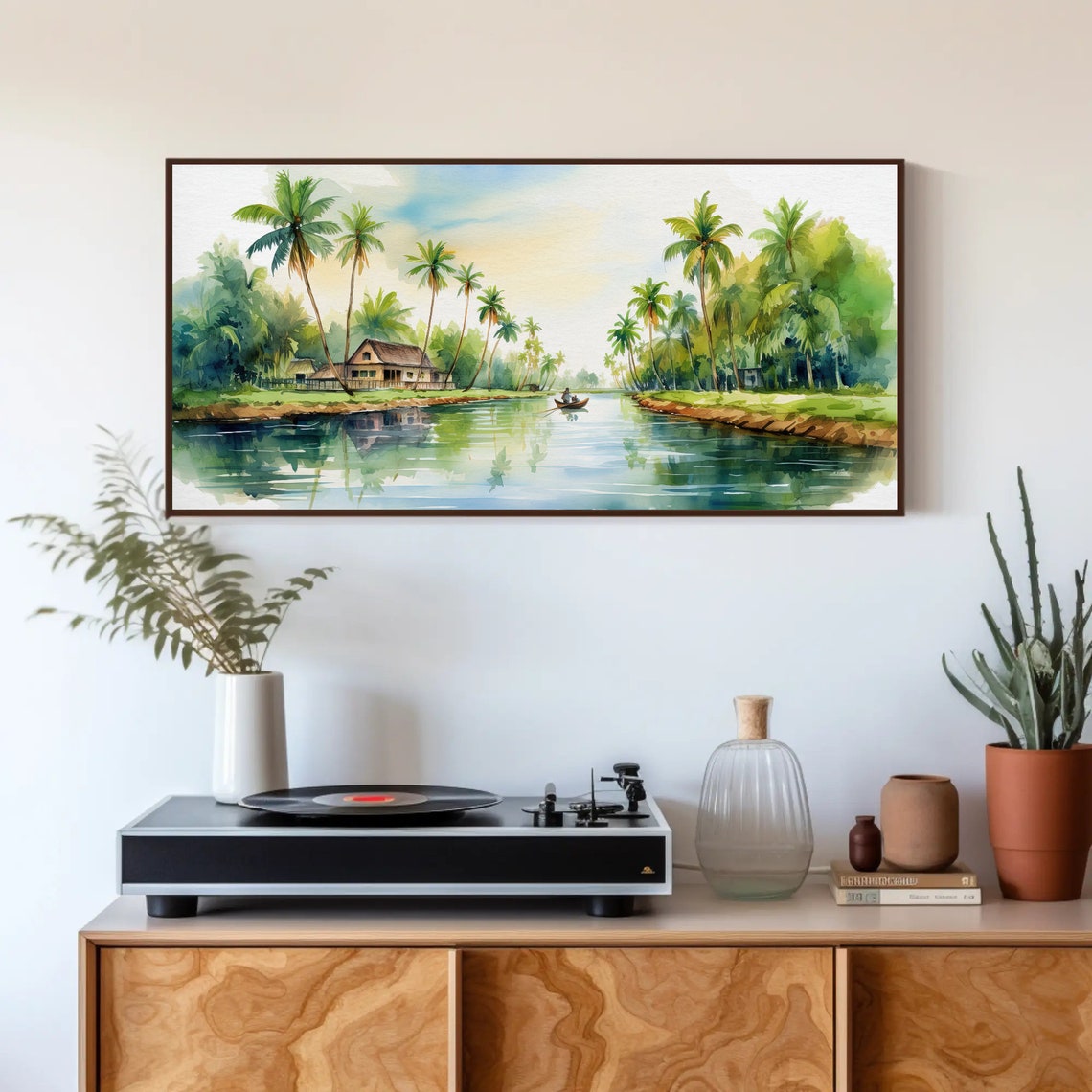 Kerala Backwaters Watercolor Palm Trees River India Landscape Poster