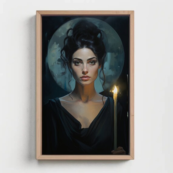 Hekate Greek Moon Goddess Dark Oil Painting Candle Art Poster