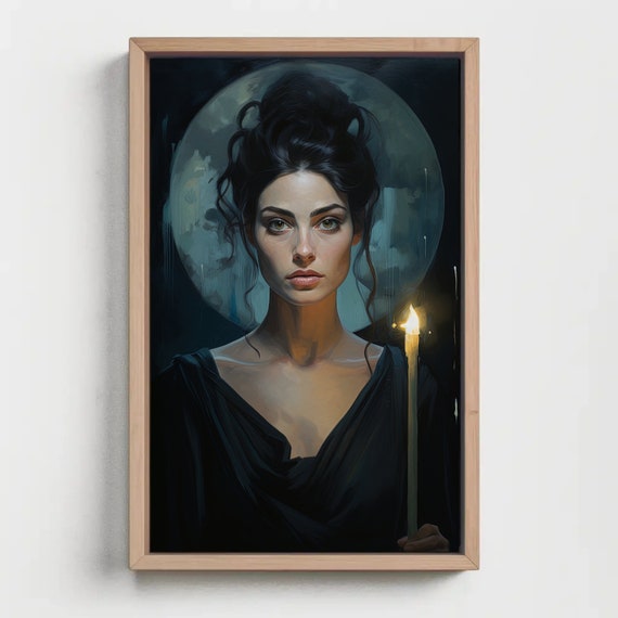 Hekate Moon Goddess Print Dark Greek Goddess Of Witchcraft And Moon Framed Wall Art Framed Poster Print Ready To Hang