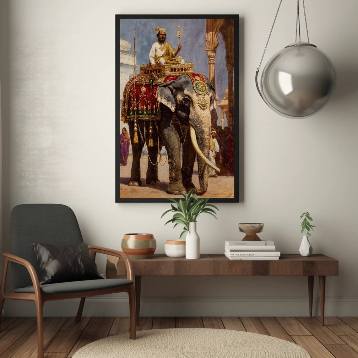 Indian King Riding A Decorated Elephant Royal Painting Poster - Image 2