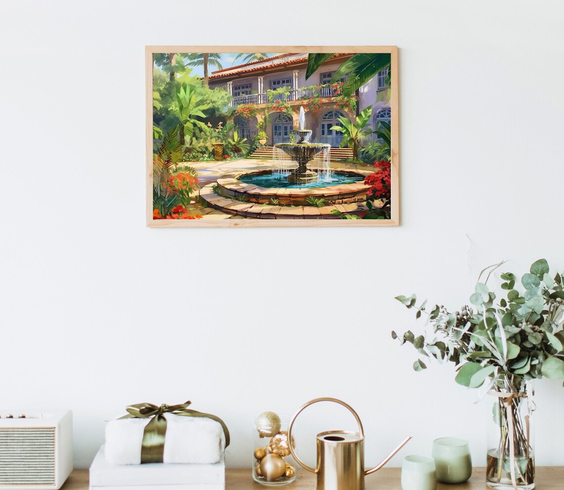 Mexican Colonial Home Fountain Palm Garden White Villa Art Poster - Image 5