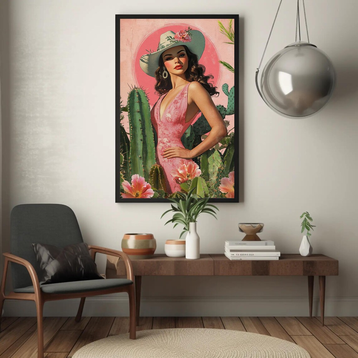 Latina Cowgirl With Cactus and Flowers, Wall Art Print - Image 4
