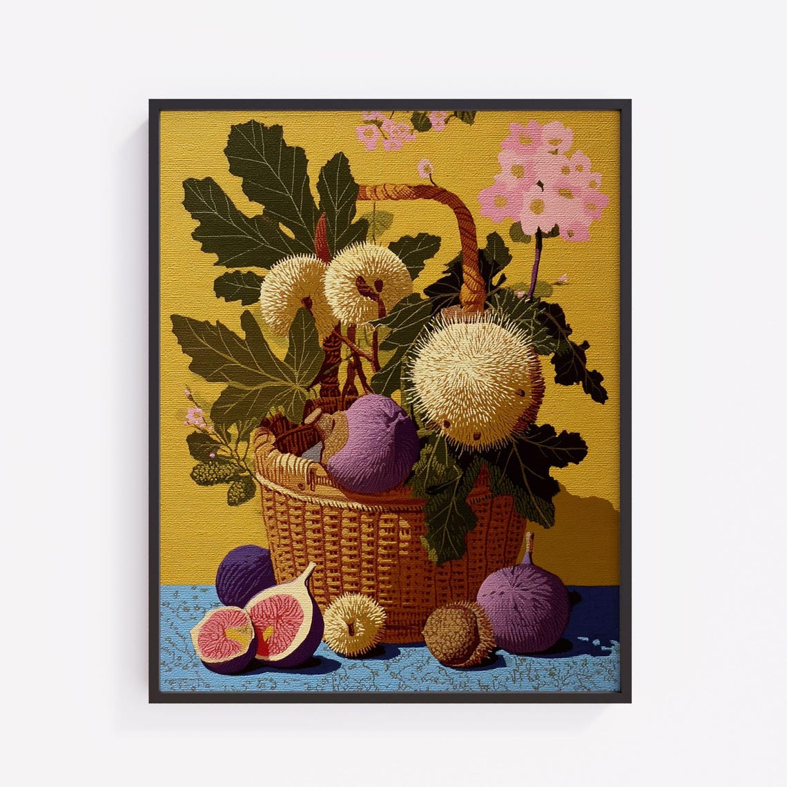 Rustic Fig Basket Still Life Art Vintage Autumn Print V285