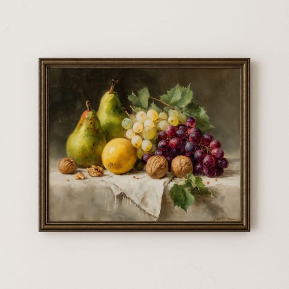 Vintage Autumn Fruit Still Life Painting Kitchen Art Print H122