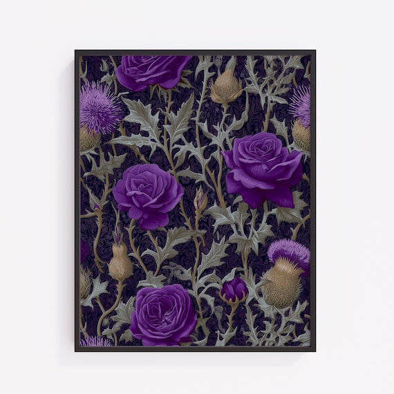 Art Nouveau Purple Rose Print Vintage Floral Botanical V146