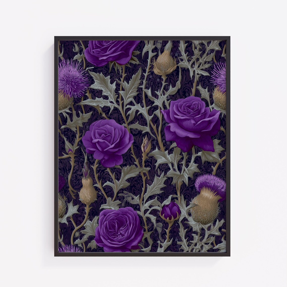 Art Nouveau Purple Rose Print Vintage Floral Botanical V146