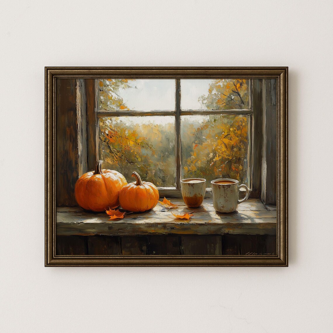 Autumn Pumpkin Window Still Life Art Vintage Fall Decor H187