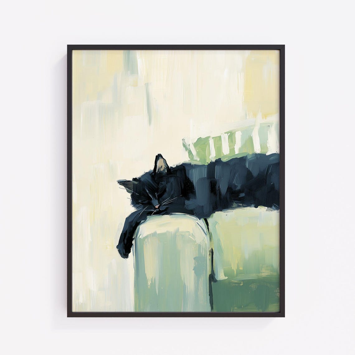 Black Cat Sleeping On Sofa Loose Oil Painting Pet Lover Print