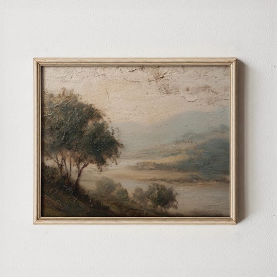 Vintage Misty Valley Landscape Print Rustic Farmhouse Wall Art