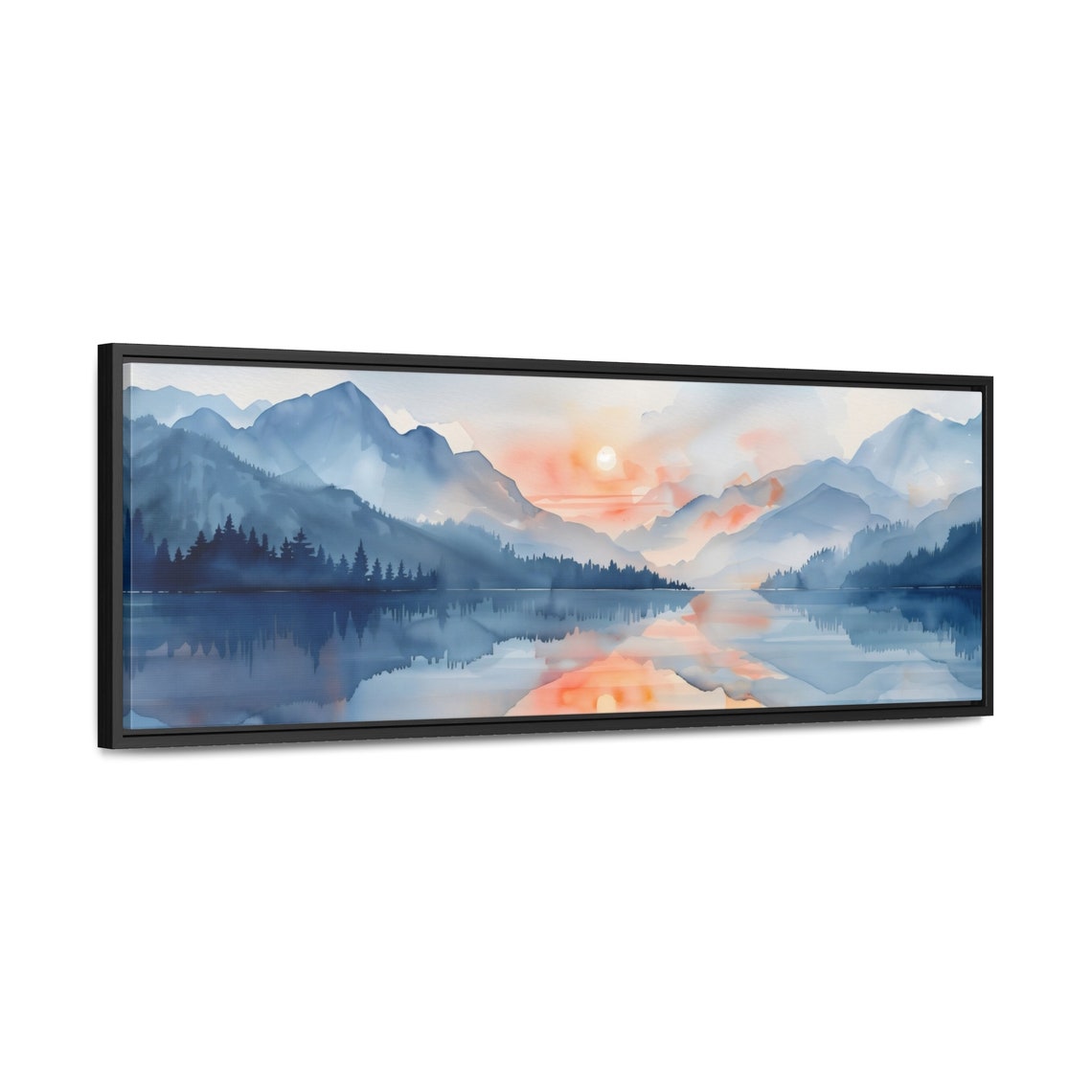 Watercolor Mountain Lake Sunrise Panoramic Reflections Poster - Image 2