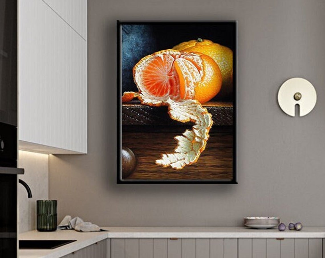 Peeled Tangerine Peel Curl Rustic Realistic Fruit Painting Poster
