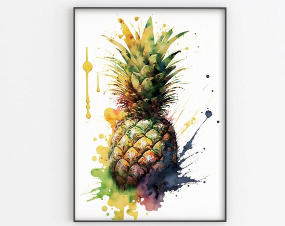 Watercolor Painting Pineapple Poster Wall Art Food Art Swinger Lifestyle Wall Decor Upside Down Pineapple Wall Art Home Decor Large Wall Art