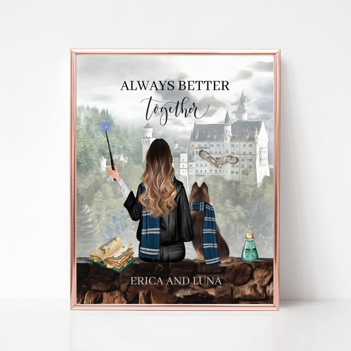 Wizard School Girl With Wand And Dog Always Better Together Poster