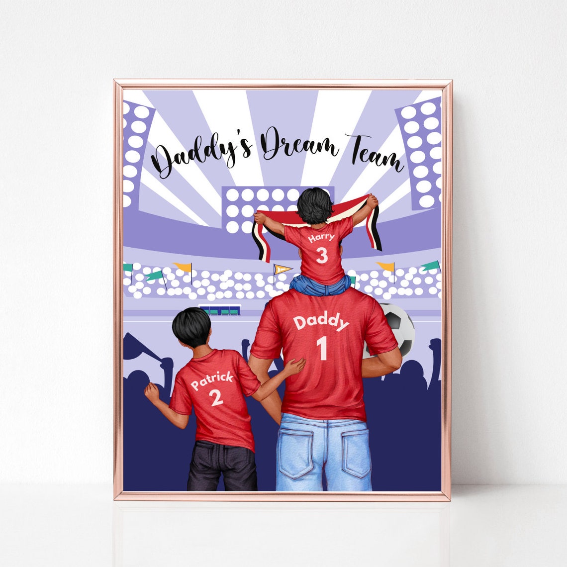 Daddy's Dream Team Soccer Dad and Kids in Red Jerseys Poster - Image 2