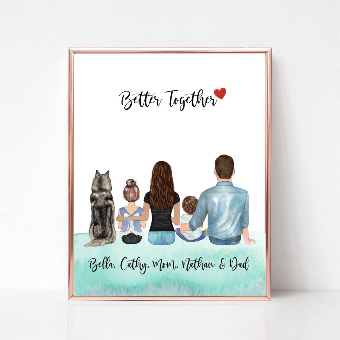 Better Together Family With Dog Personalized Portrait Poster