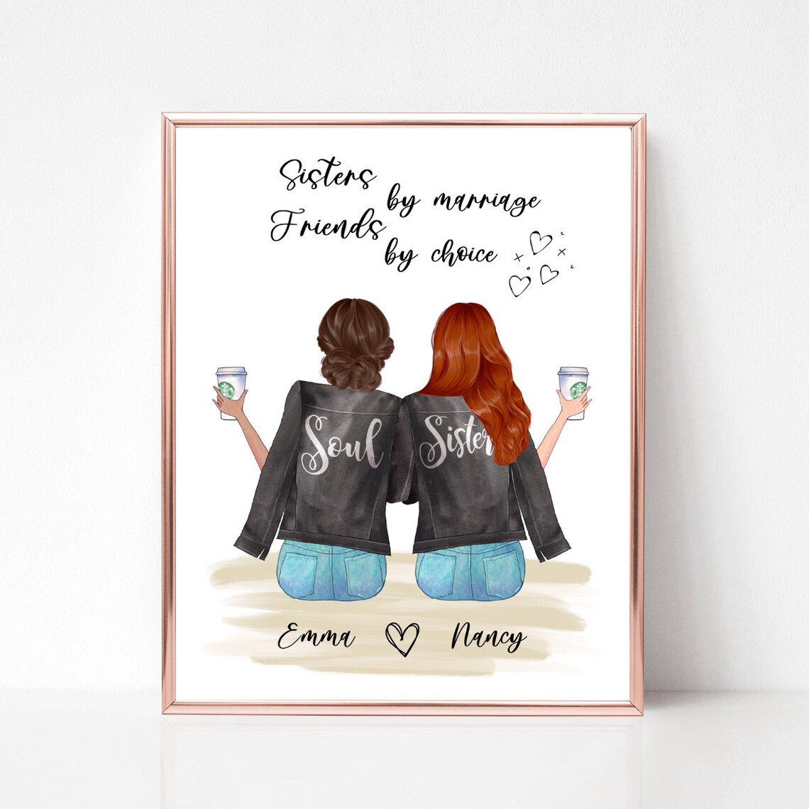 Sisters By Marriage Friends By Choice Wine Glass Illustration Poster - Image 2