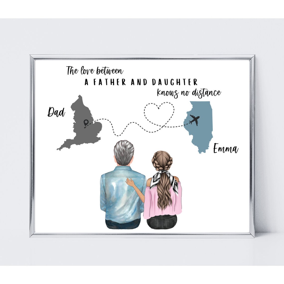 Father Daughter Long Distance Map Love Knows No Distance Poster