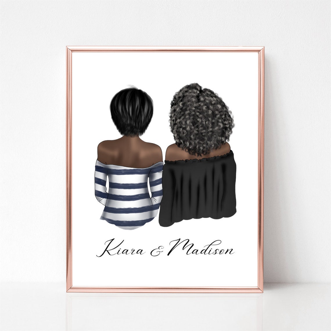 Two Best Friends From Behind Custom Names Gift Illustration Poster - Image 2