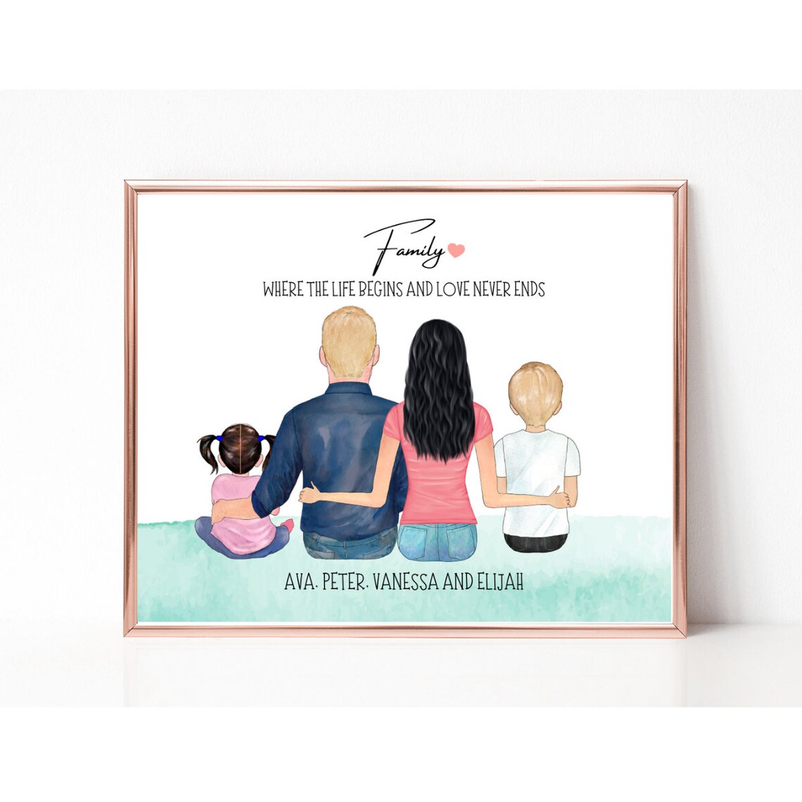 Our Family Portrait Dad Mom Daughter and Dog Custom Gift Poster