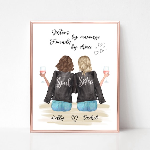 Sisters By Marriage Friends By Choice Wine Glass Illustration Poster