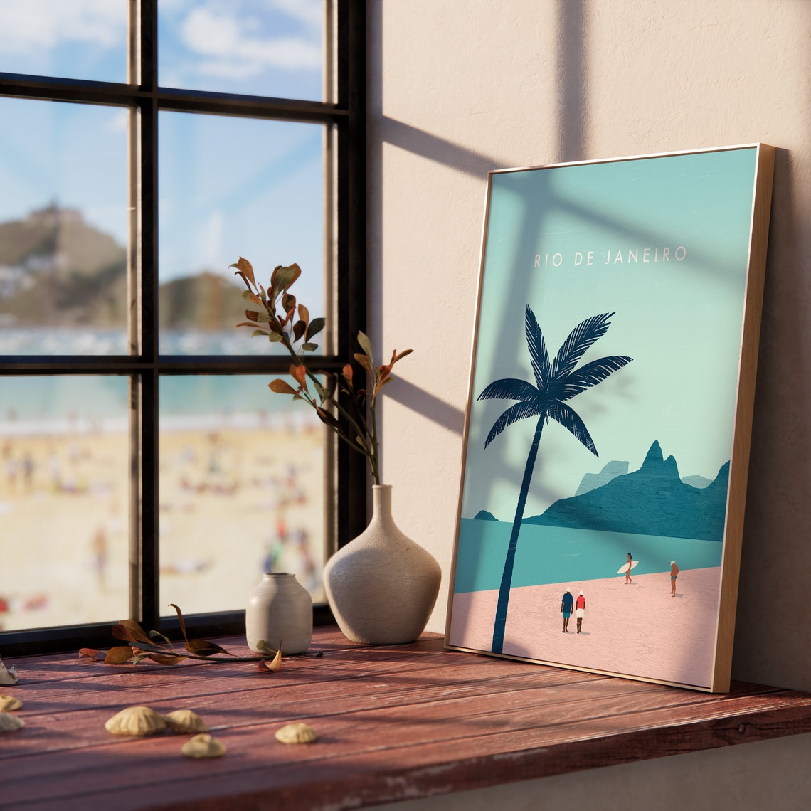 Rio de Janeiro Brazil Beach Palm Surf Mountains Travel Poster - Image 3