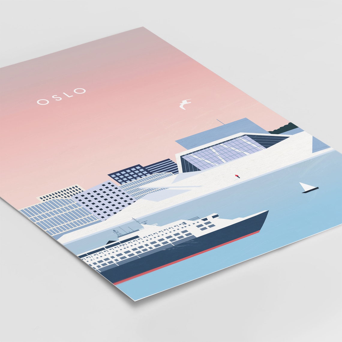 Oslo Norway Pink Sunset Opera House Harbor Cruise Ship Poster - Image 2