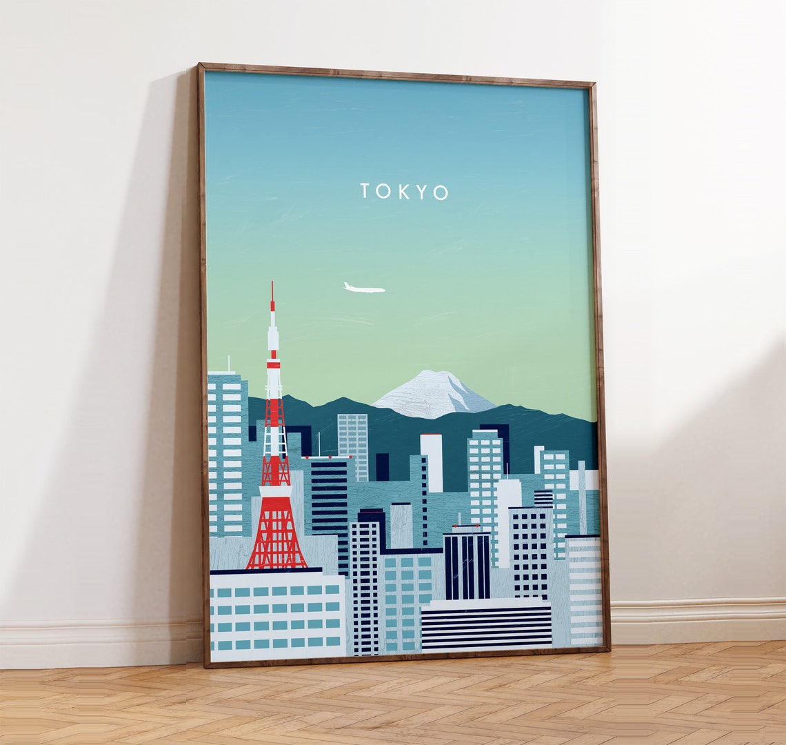 Tokyo Japan Tower City Skyline Mount Fuji Sunset Travel Poster