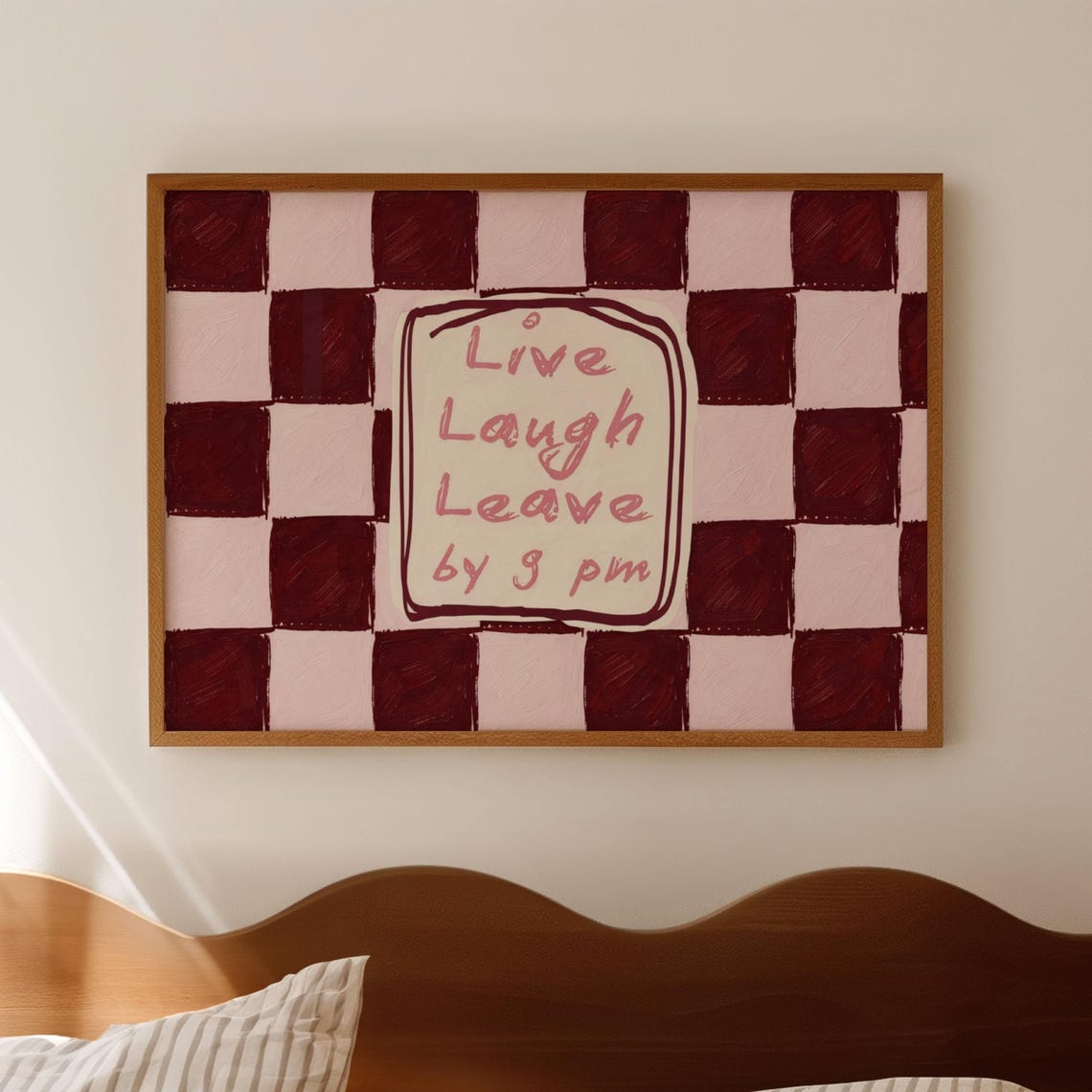 Live Laugh Leave by 9 pm Pink Checkerboard Sassy Quote Poster