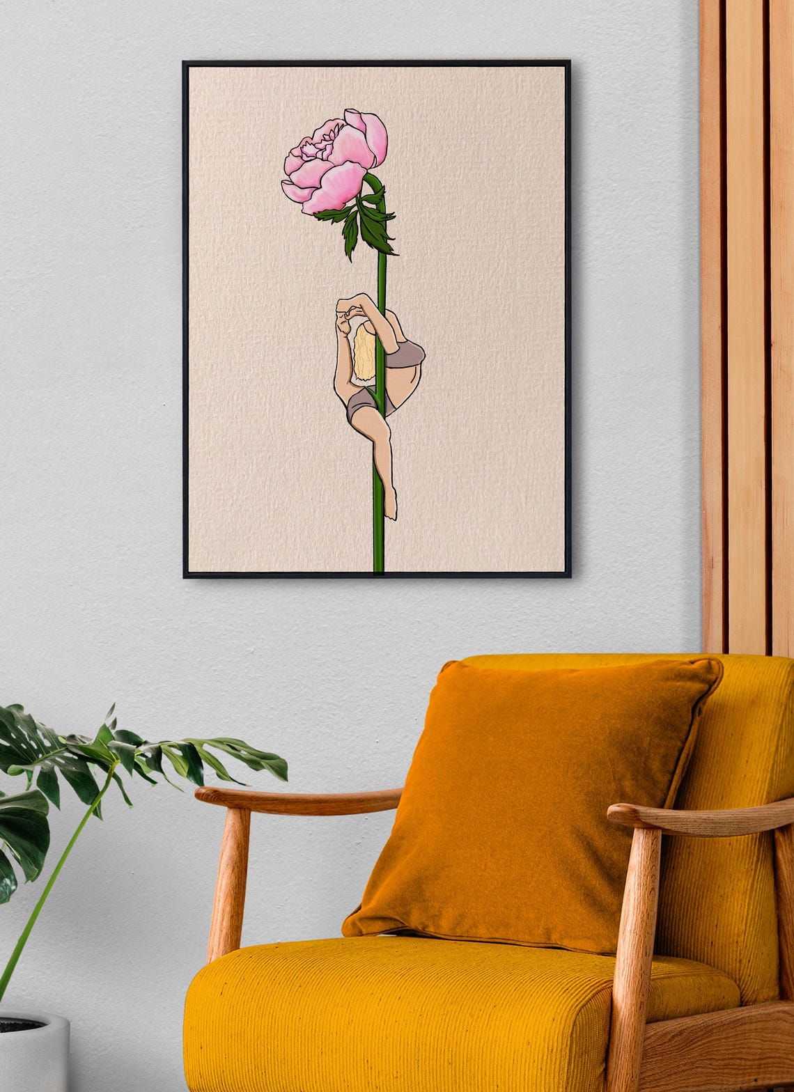Pole Dancer Peony Blossom Flower Stem Minimalist Illustration Poster - Image 3