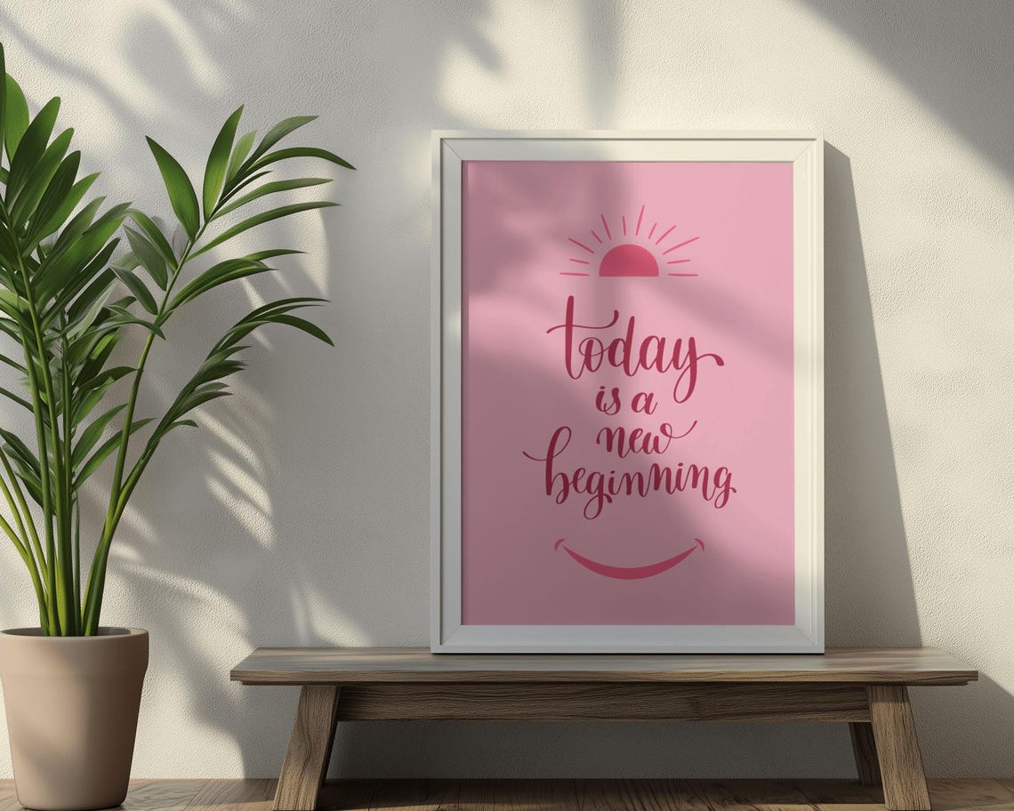 Today Is A New Beginning Pink Sunrise Affirmation Art Poster - Image 2