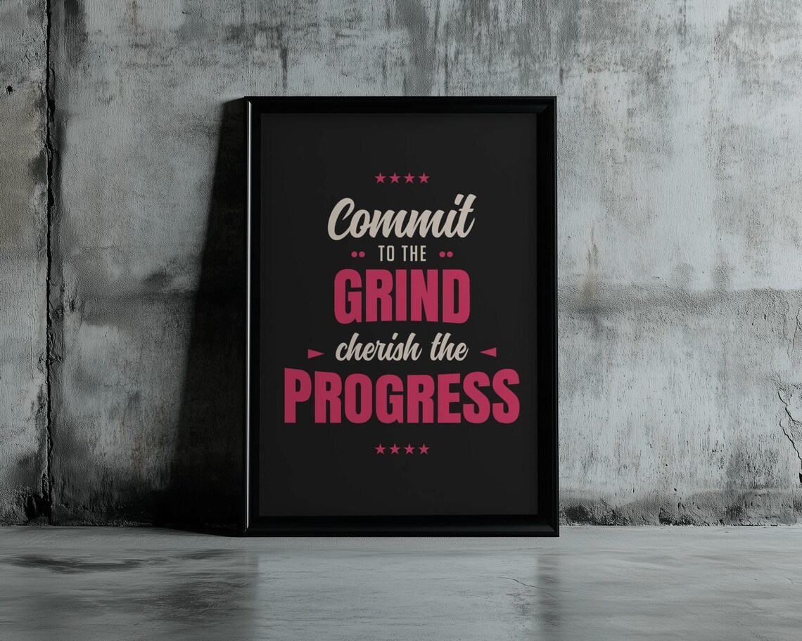 Commit To The Grind Cherish The Progress Poster Black Red Bold Living Room - Image 3