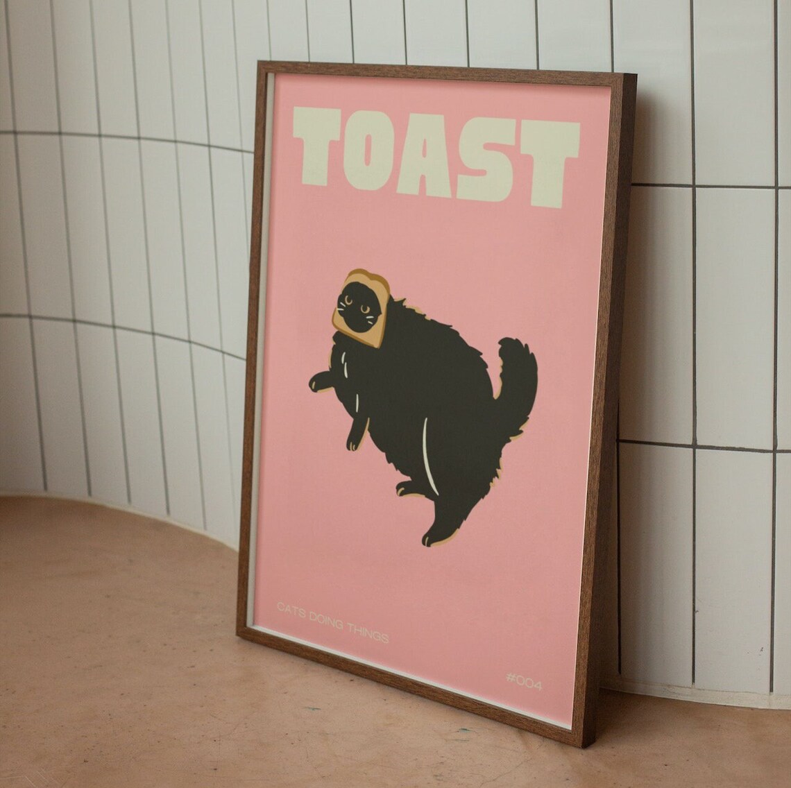 Pink Toast Cat Wall Print, Black Cat Lover Gift - Image 2