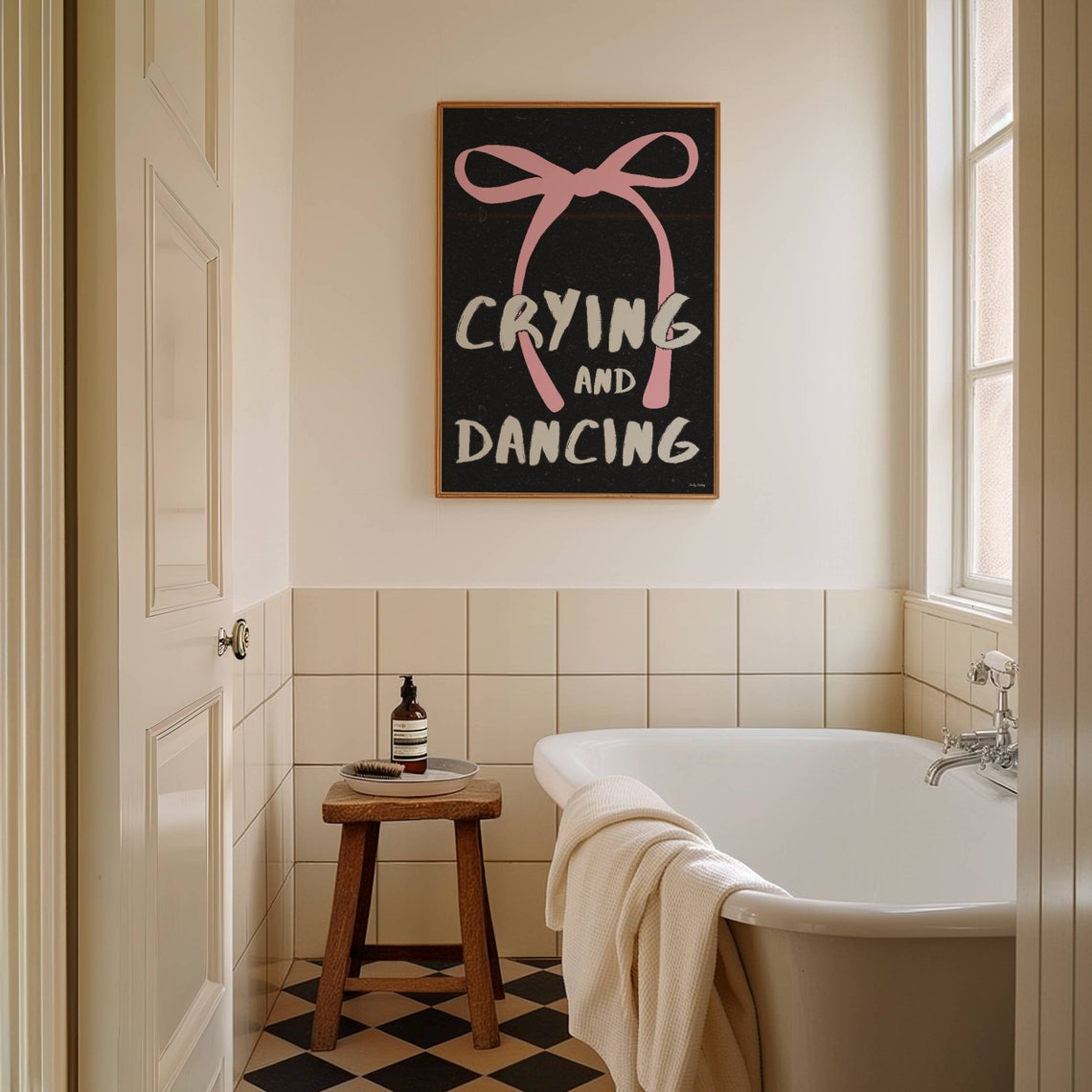 Crying And Dancing Pink Bow Funny Aesthetic Mood Quote Poster - Image 2