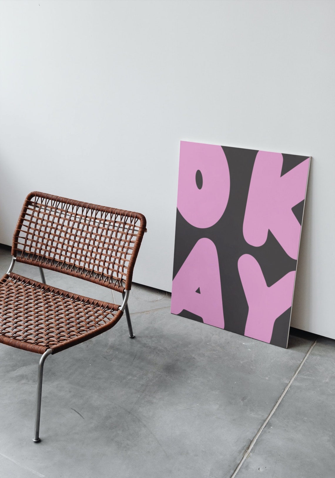 Black Pink Okay Bold Bubble Typography Retro Statement Wall Print