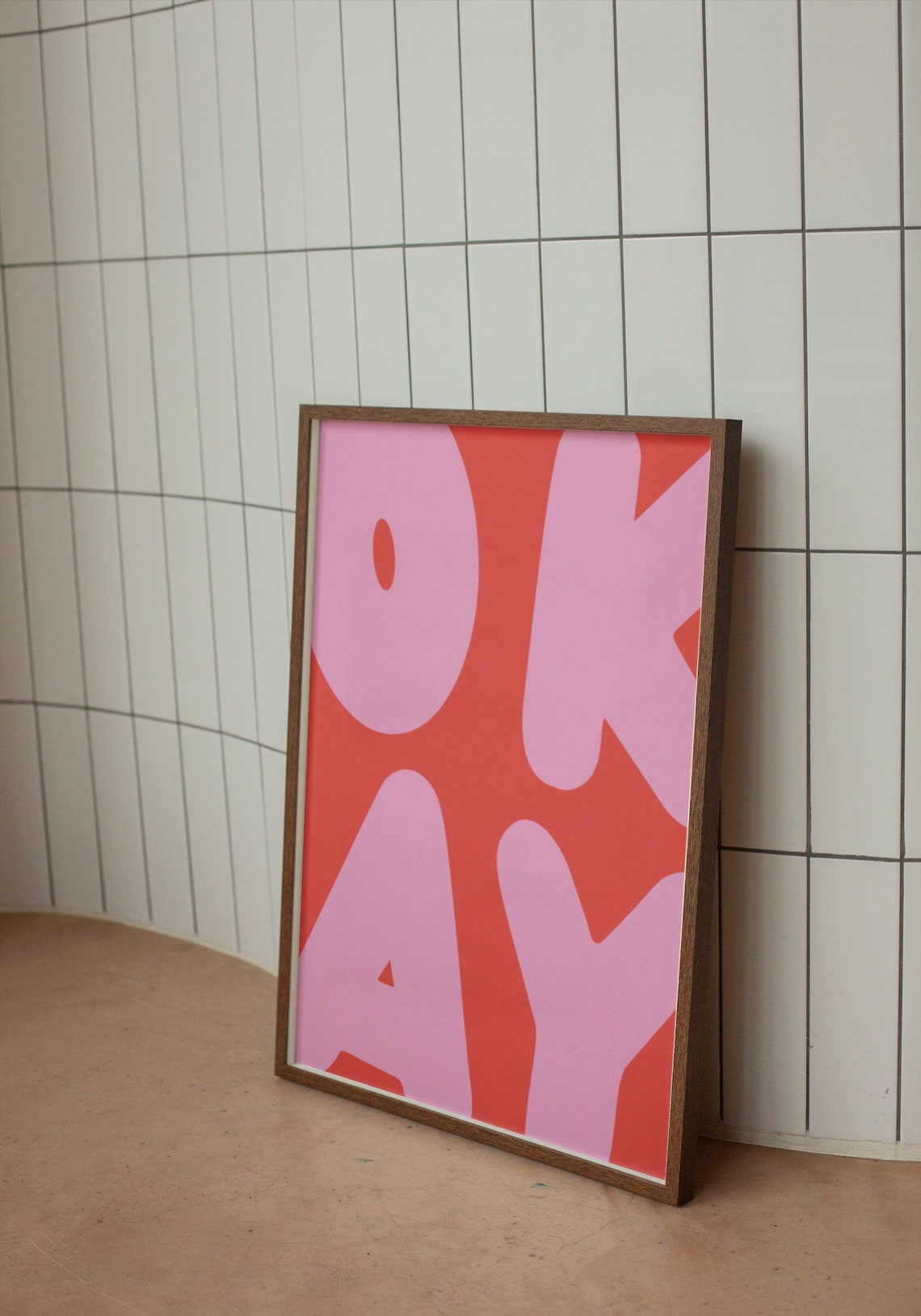 Okay Retro Bold Bubble Typography Pink Coral Preppy Quote Poster - Image 2